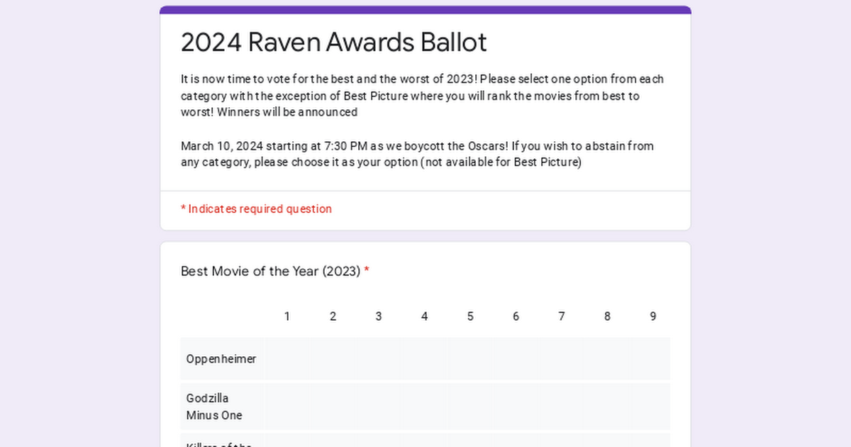 2024 Raven Awards Ballot