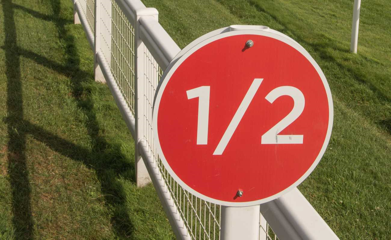 A furlong sign on a horse racing track.