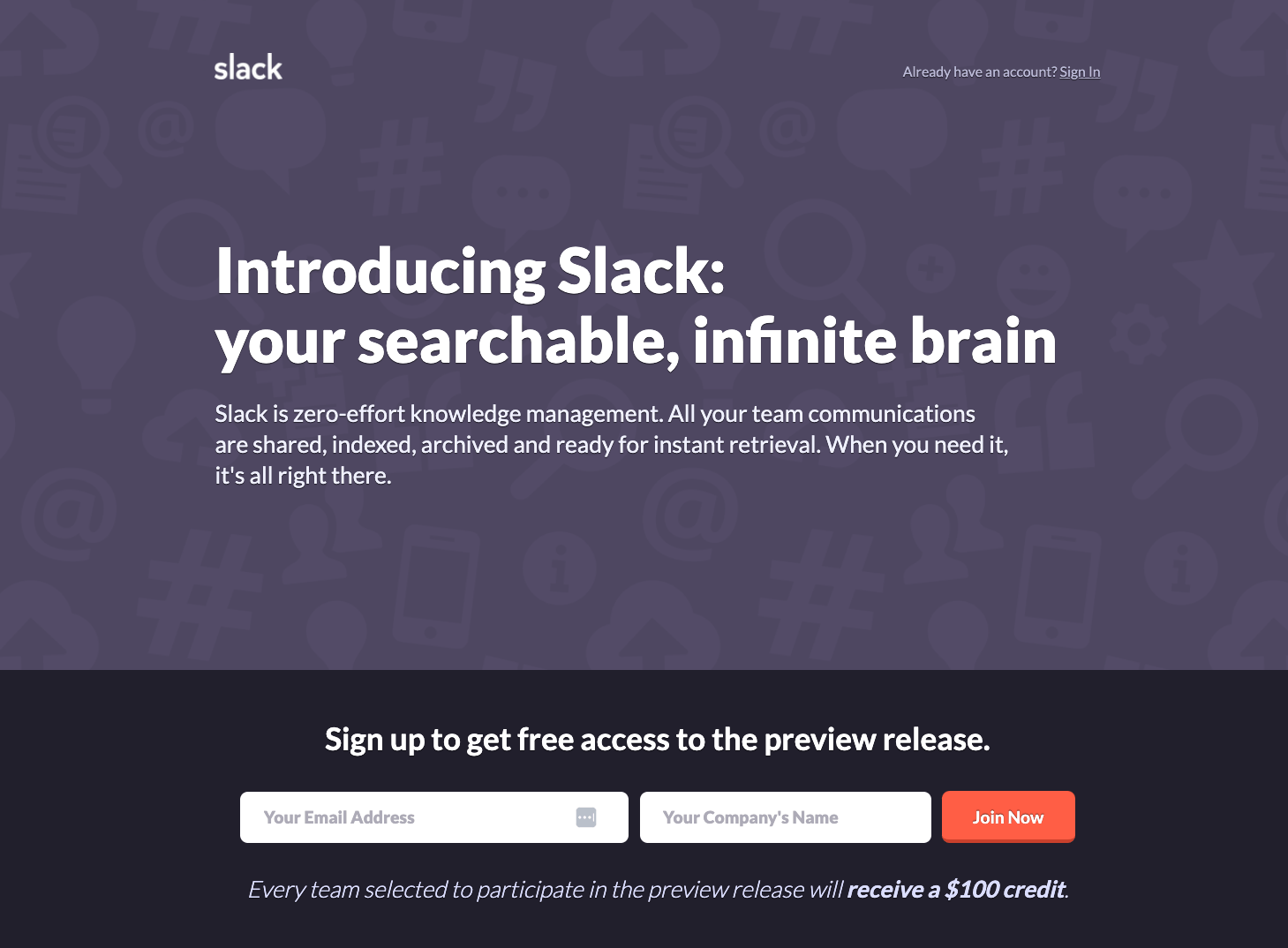 Slack's first website