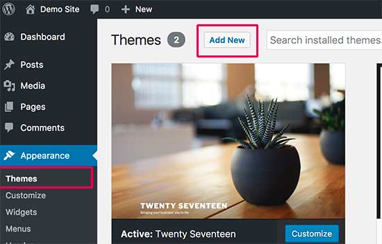 Adicionar novo tema WordPress