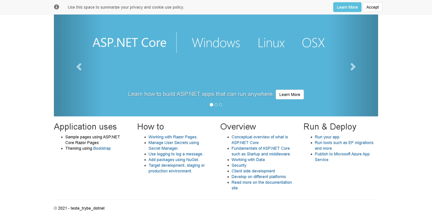 Tela inicial do ASP.NET Core