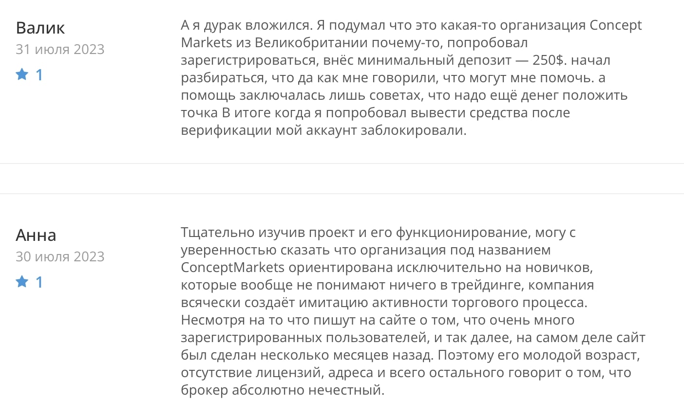 Concept Markets: отзывы клиентов о работе компании в 2023 году