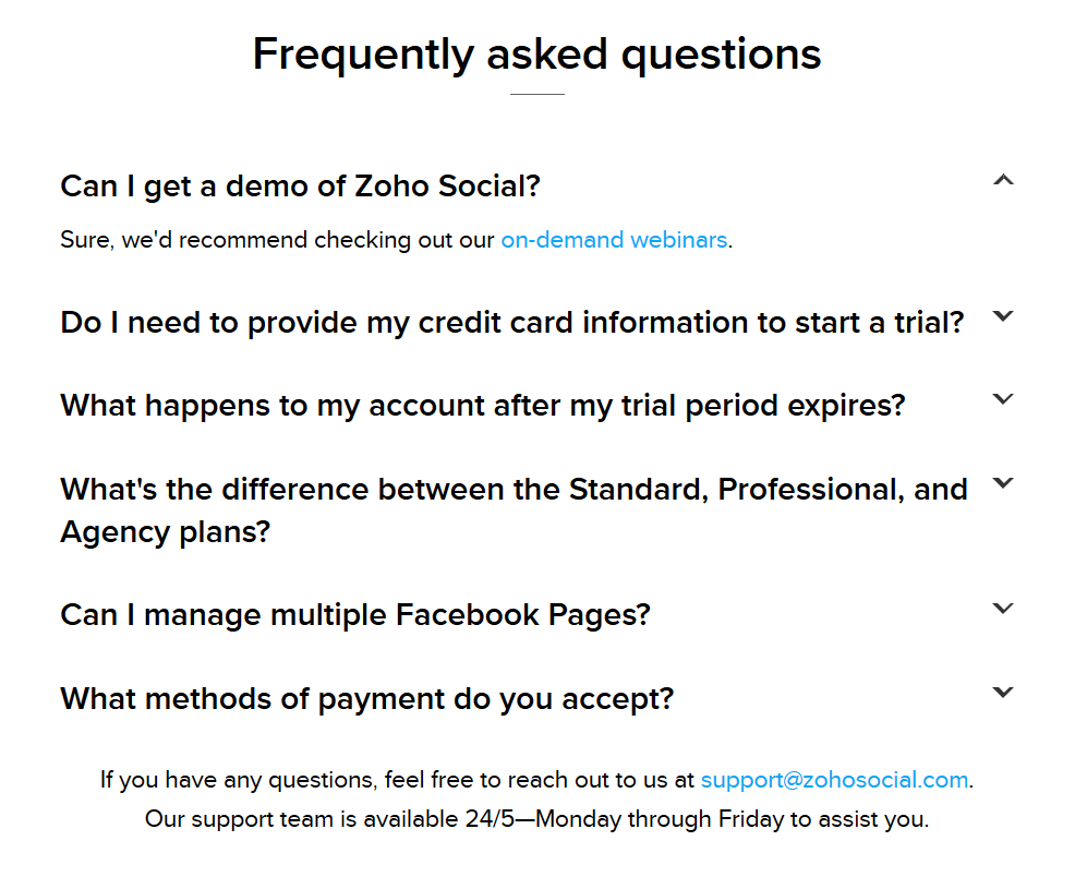 Zoho Social FAQ