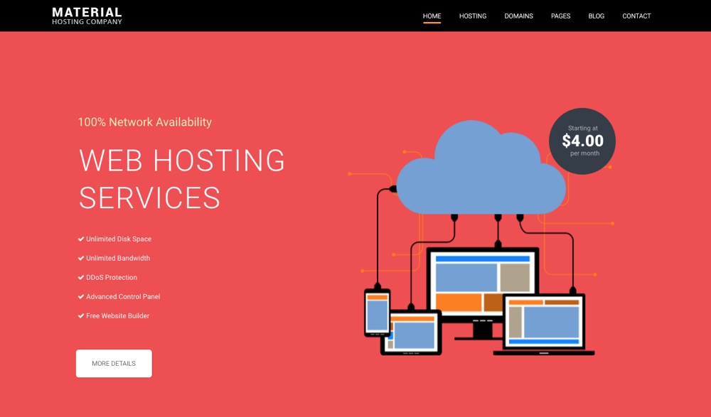 Material Design Web HostingTema