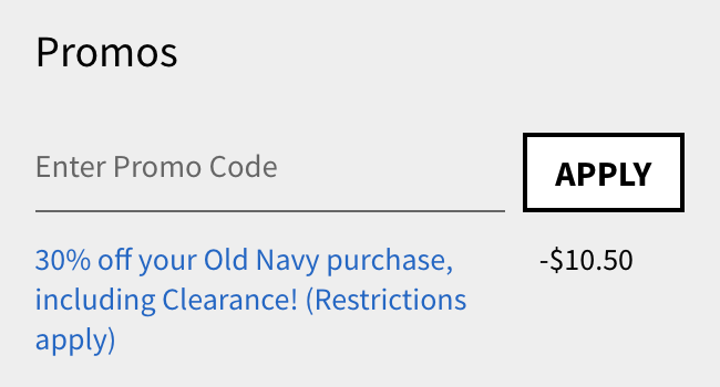 Locate the promo code box on the Old Navy checkout page. 