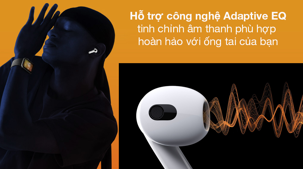 Tai nghe Bluetooth AirPods 3 Apple MME73 Trắng - Âm thanh phù hợp hoàn hảo với ống tai của bạn với công nghệ Adaptive EQ