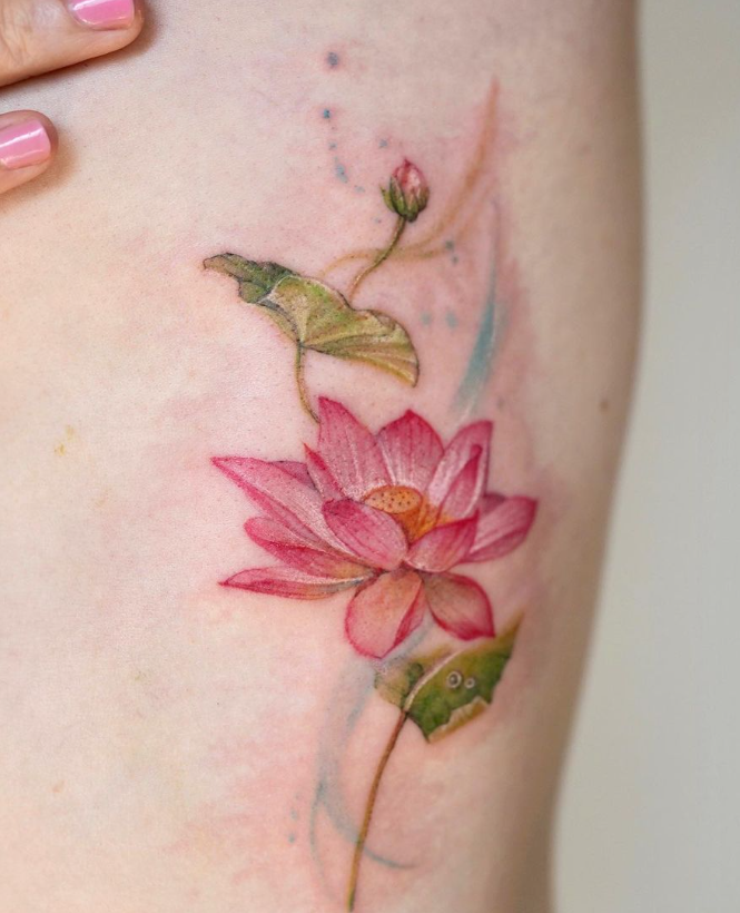 Colorful Incredible Lotus Flower Tattoo Designs