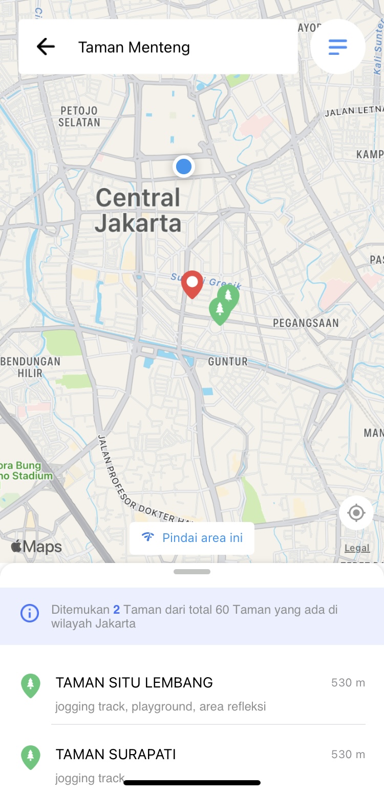 Map Feature in JAKI to Find Parks in Jakarta