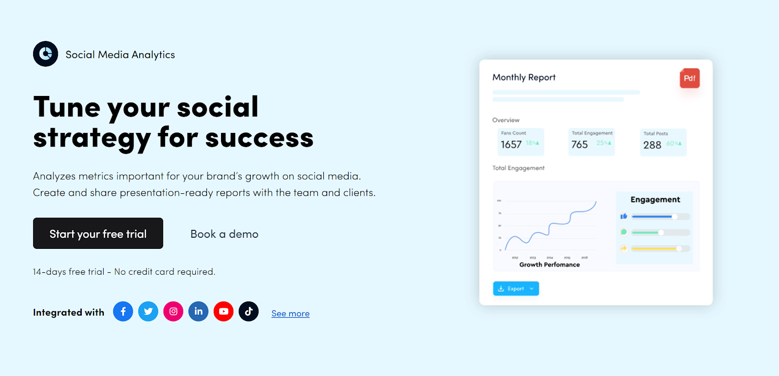 The Social Media Analytics landing page from ContentStudio.