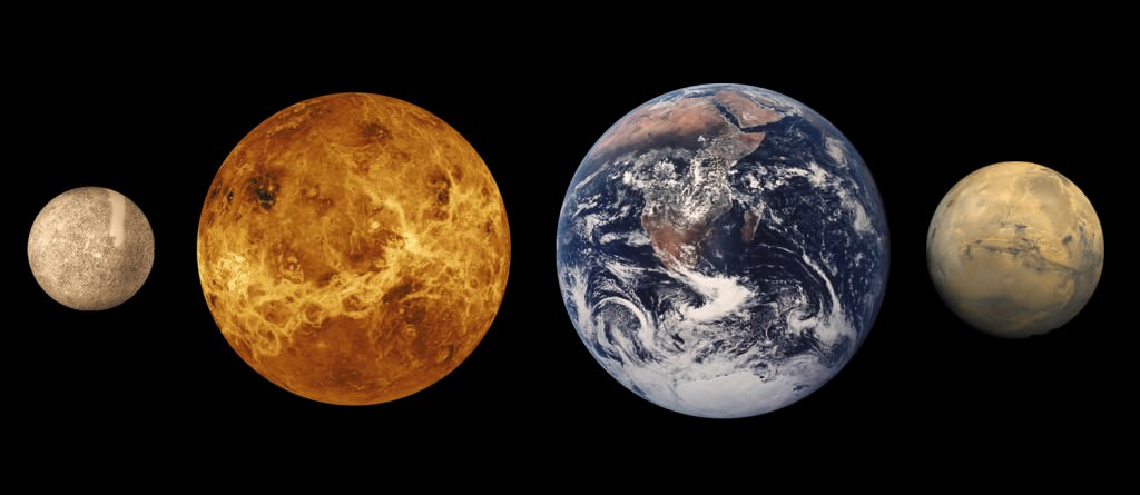 Mercury, Venus, Earth, and Mars