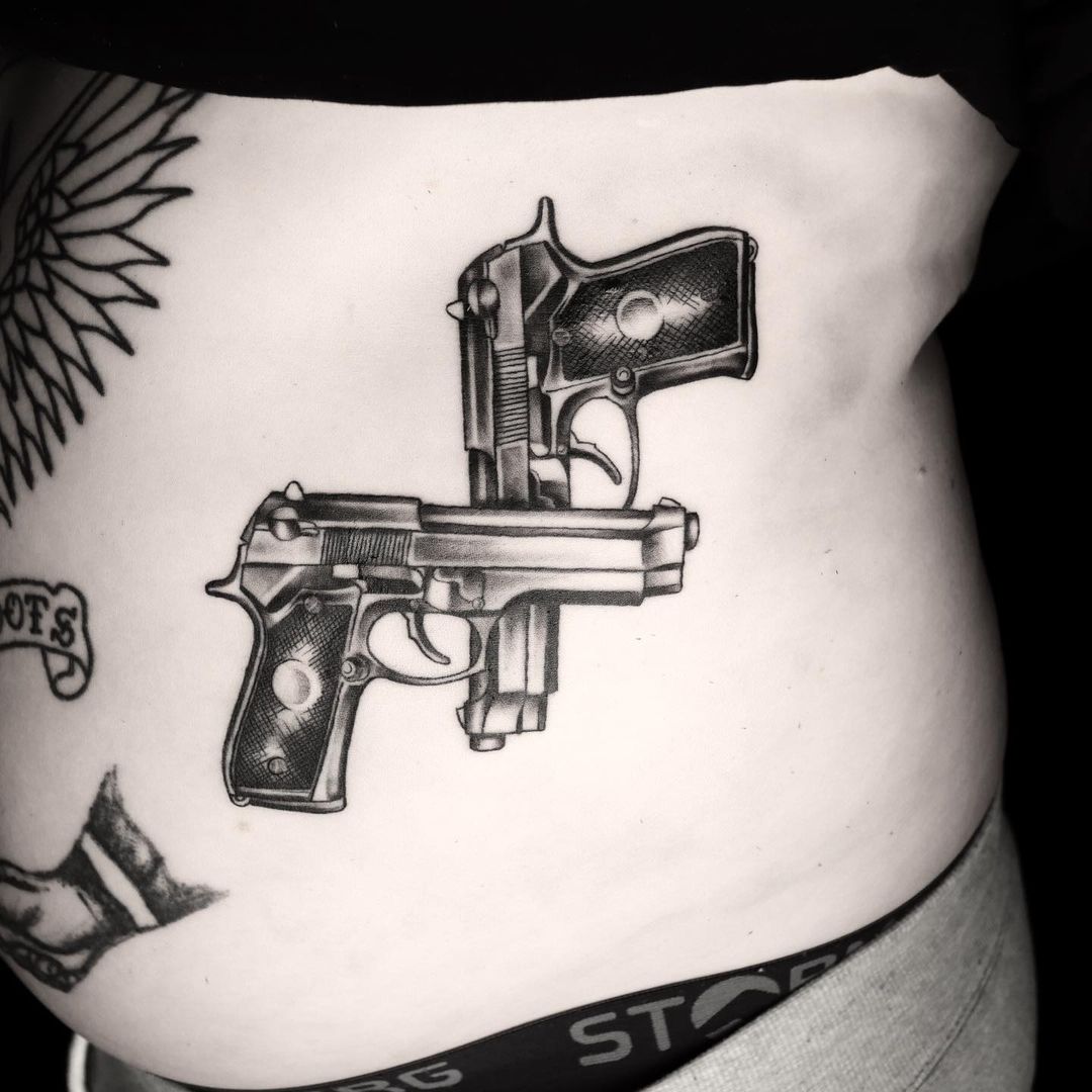 Stylish Gun Tattoo Waist