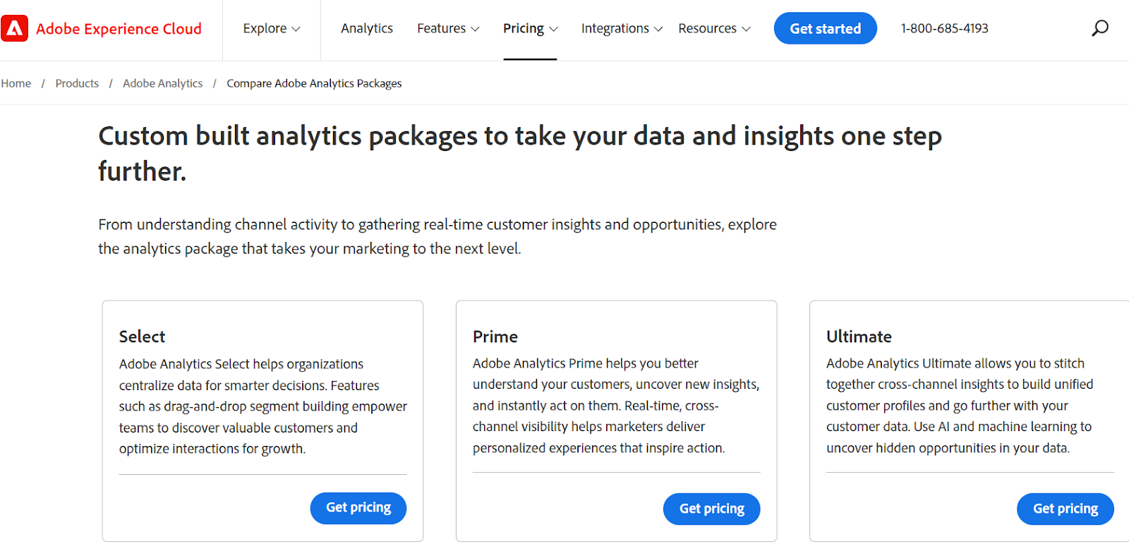 Compare Adobe analytics packages