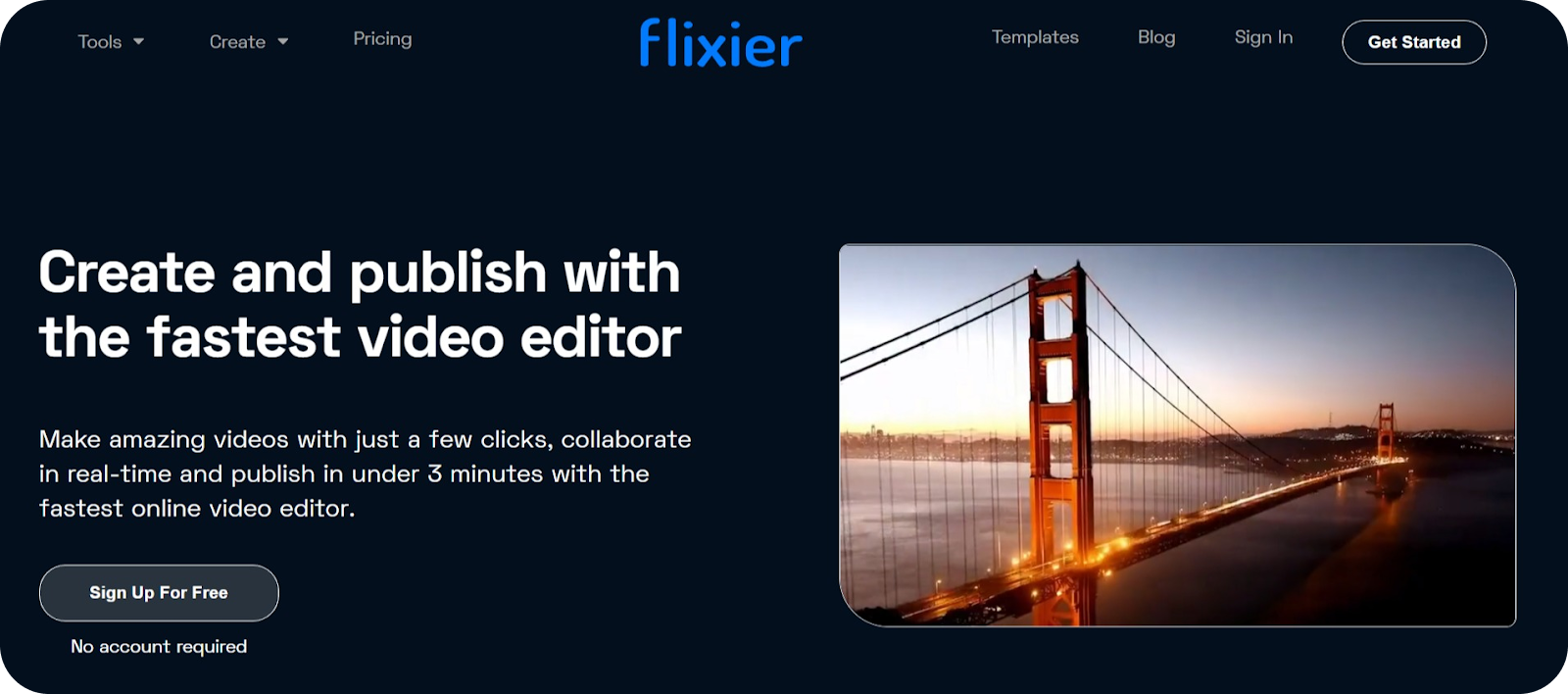 A screenshot of the Flixier website, explaining how you can easily use the tool to edit videos collaboratively, in your web browser.