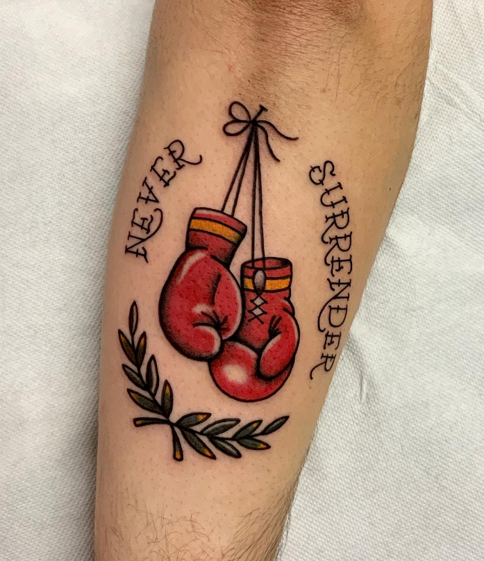 Never Surrender Boxing Gloves Tattoo