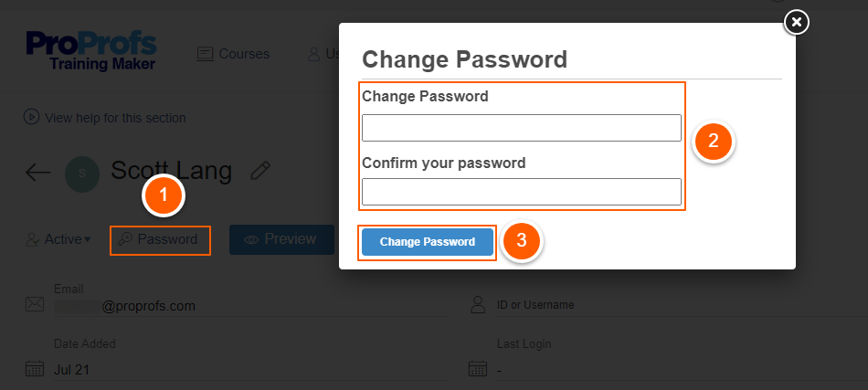 Change Password for the User