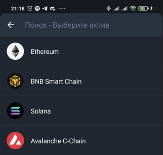 Выбор сети при добавлении токена в Trustwallet.