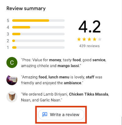 google my business for restaurants write a review