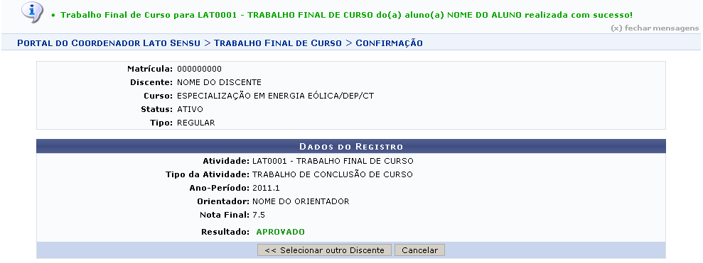 Figura 6: Mensagem de Sucesso 