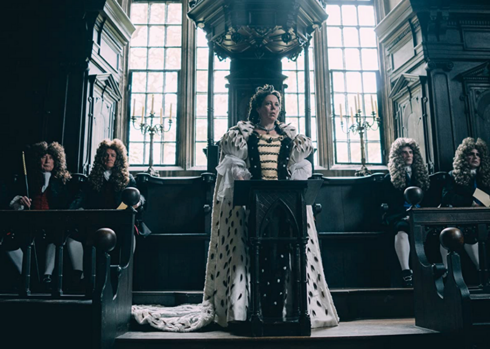 Olivia Colman in a scene from “The Favourite”