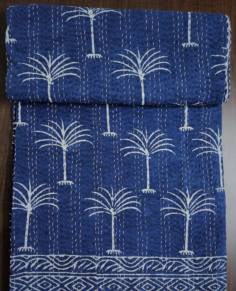 Palm tree print bedcover from Etsy seller Handmadeartrajasthan