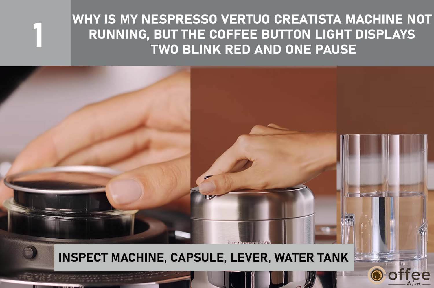 The Nespresso Vertuo Creatista isn't working. Check machine, lever, capsule, and water tank. If the coffee button blinks, troubleshoot using article.





