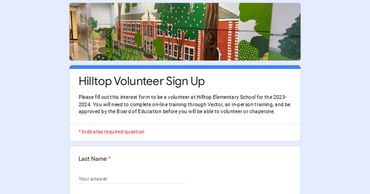 Hilltop Volunteer Sign Up