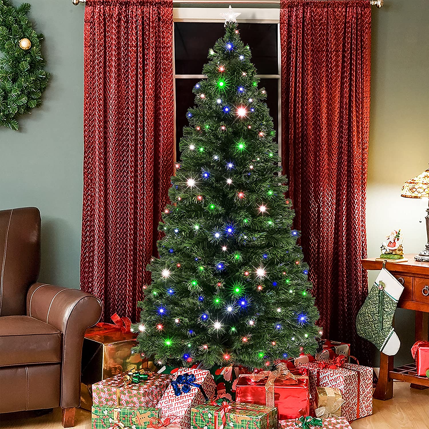 Pre Lit Christmas Tree With White And Colored Lights
