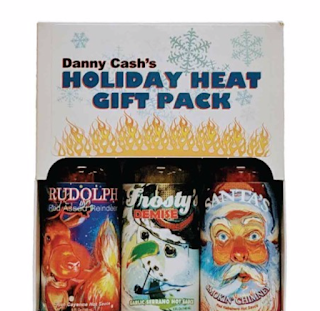 A box of three hot sauces with the words "Holiday Gift Pack" at the top