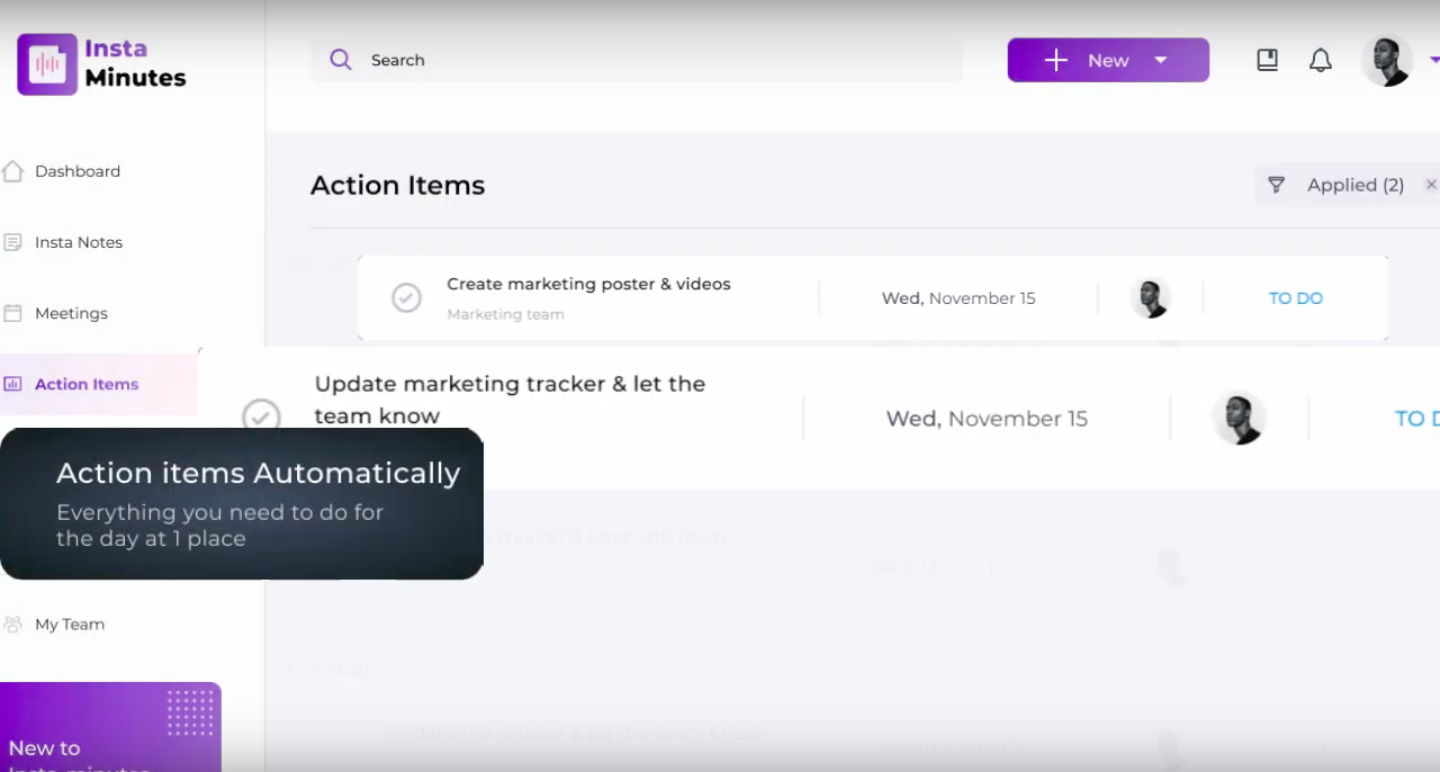 Action items on recording Google meet