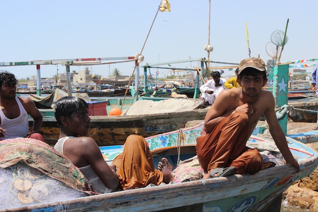 Fishermen operating off the Karachi Harbour in southern Pakistan can earn up to 15,000 rupees (about 145 dollars) per month, but their income is dependent on their catch. As a result, many fisher families live in poverty. Credit: Zofeen Ebrahim/IPS