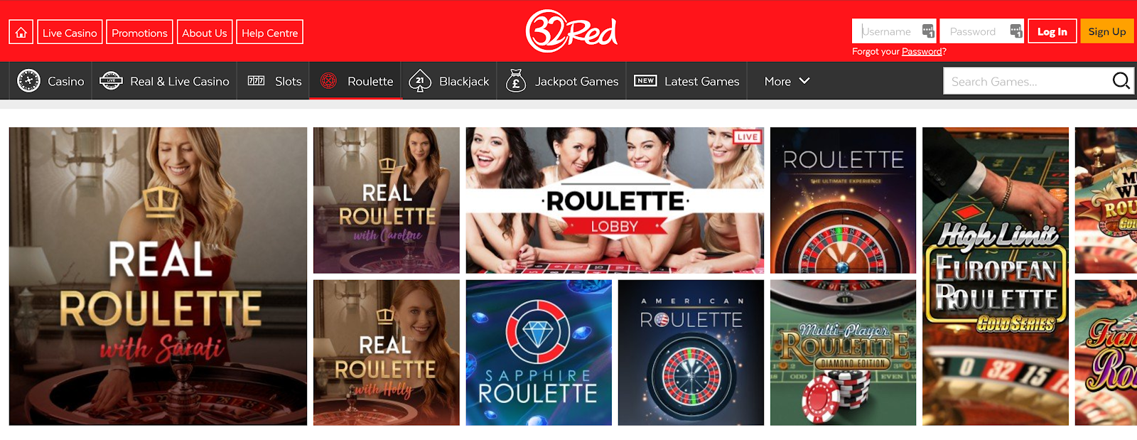 32Red is one of the best high stakes roulette casinos 
