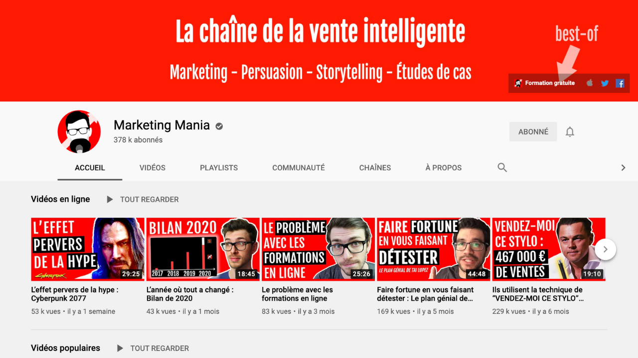 La chaîne YouTube Marketing Mania