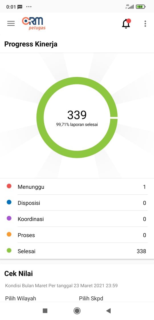 Tampilan layar Cepat Respon Masyarakat (CRM), sistem integrasi kanal aduan Pemprov DKI Jakarta