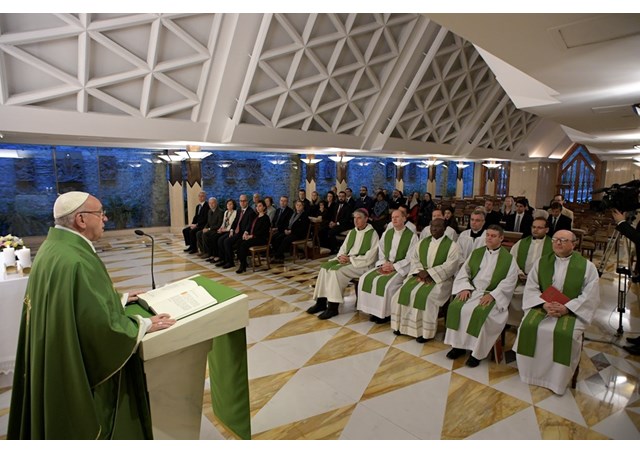 Pope Francis delivers his homily during the morning Mass at the Casa Santa Marta.