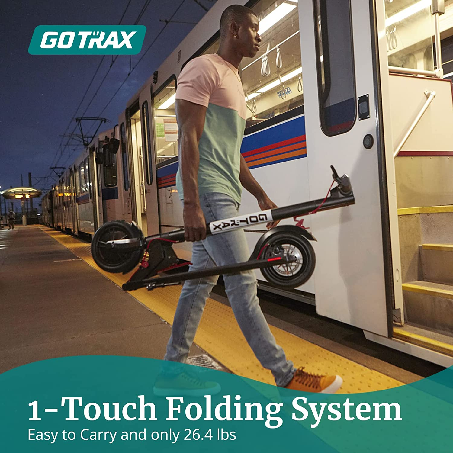 This image shows the Gotrax GXL V2 Electric Scooter in the hands of a man.