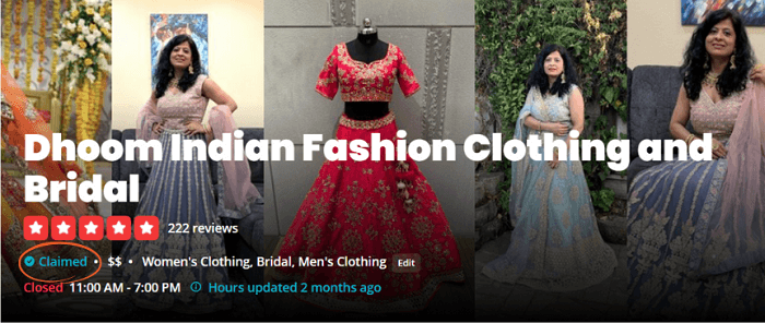 Dhoom Indian Fashion Clothing and Bridal claimed listing