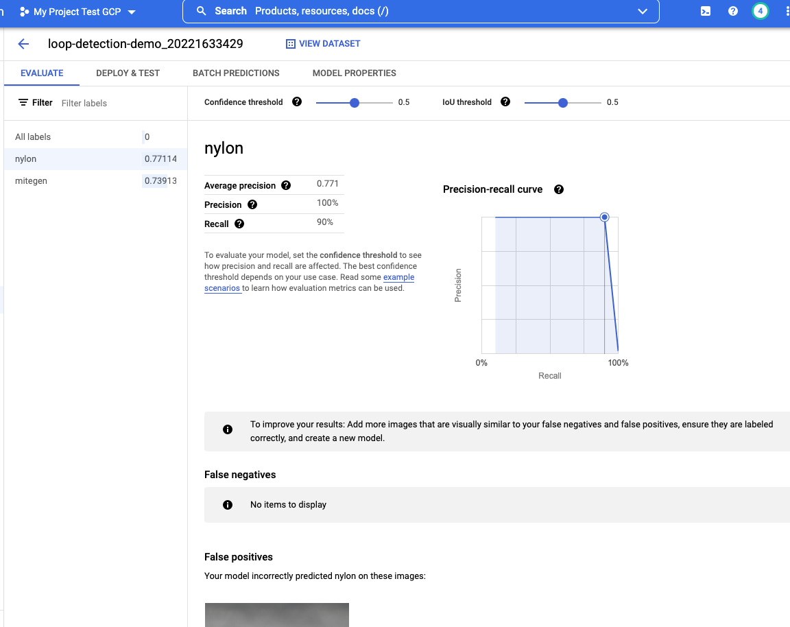 Screenshot from Google Cloud Platform  - Model evaluation output