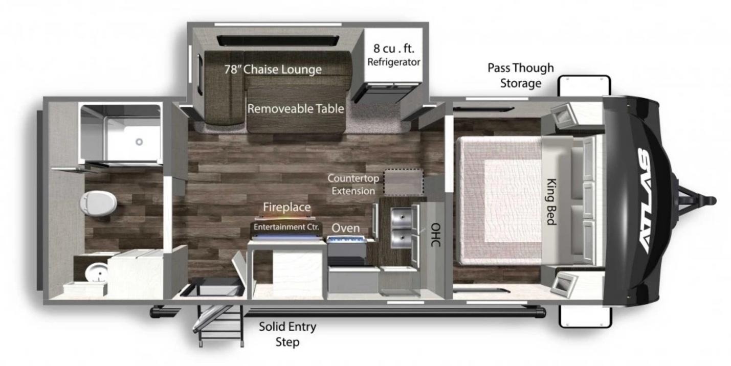 Floor plan for the Dutchmen Atlas 2202RB travel trailer