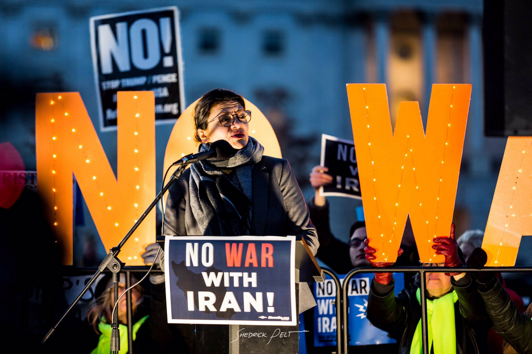 Rashida speaks at the #NoWarWithIran rally