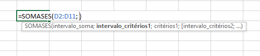 Parâmetros da função =SOMASES