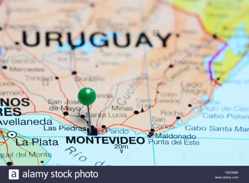 Montevideo anclado en un mapa de Uruguay Foto & Imagen De Stock ...
