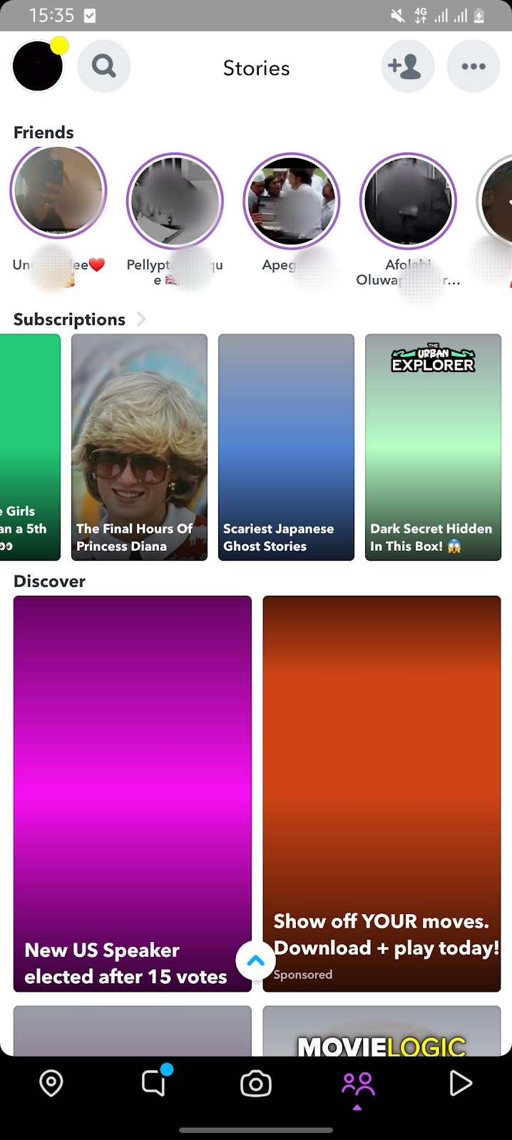 Snapchat home screen