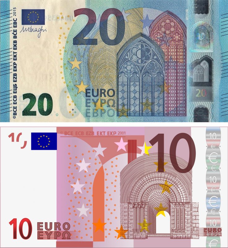 Купюры евро номиналы. Банкноты евро номинал. Банкноты евро нового образца. Бумажные евро купюры номиналы. Евро образцы купюр.