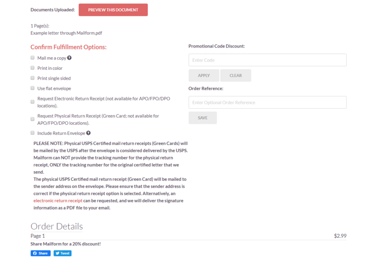 Image showing check boxes you can select for the Confirm Fulfillment Options and the order details.