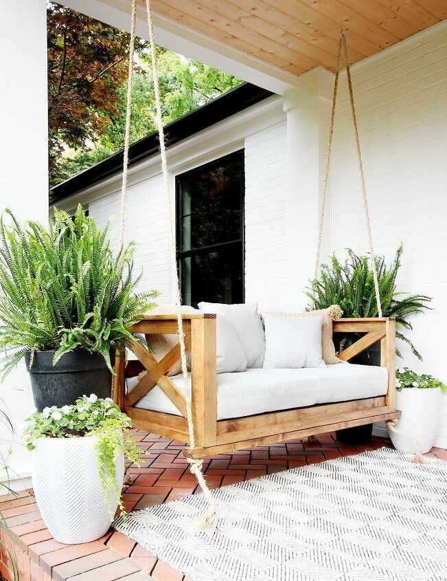 Attach a porch swing to the ceiling of the porch