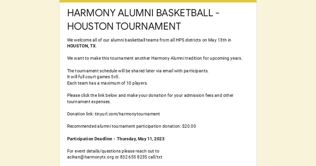 HARMONY ALUMNI BASKETBALL - AUSTIN TOURNAMENT