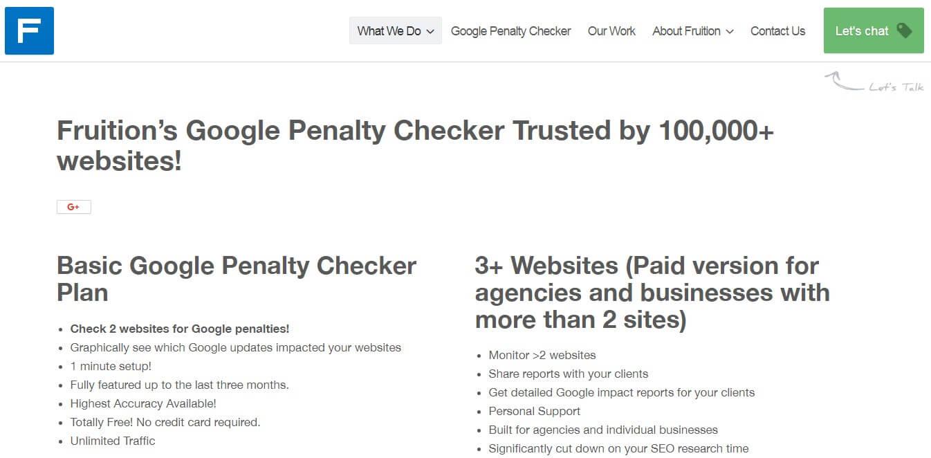 An image of a screenshot of the Fruition's Google Penalty Checker Tool home page