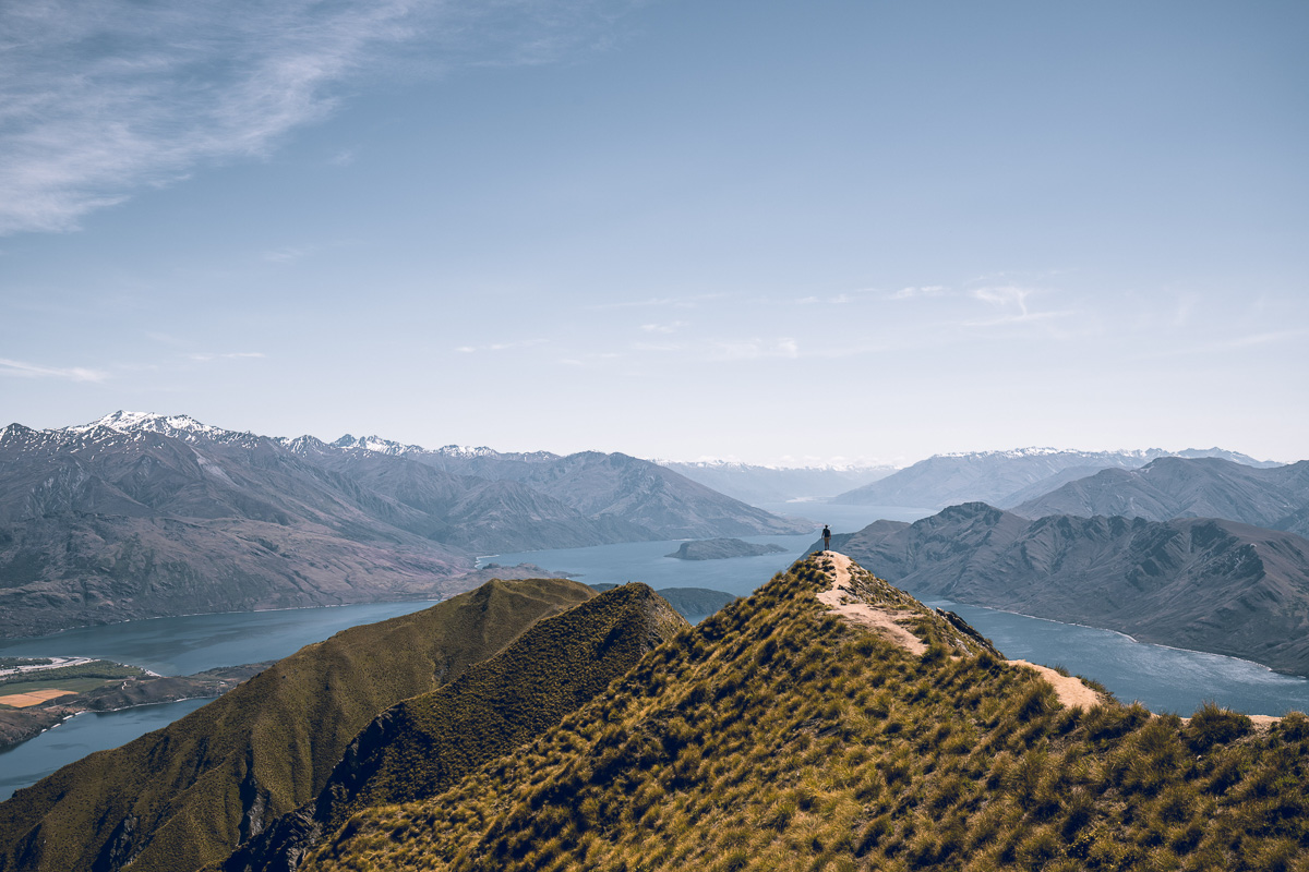 view of Roy's Peak while hiking on the South Island of New Zealand