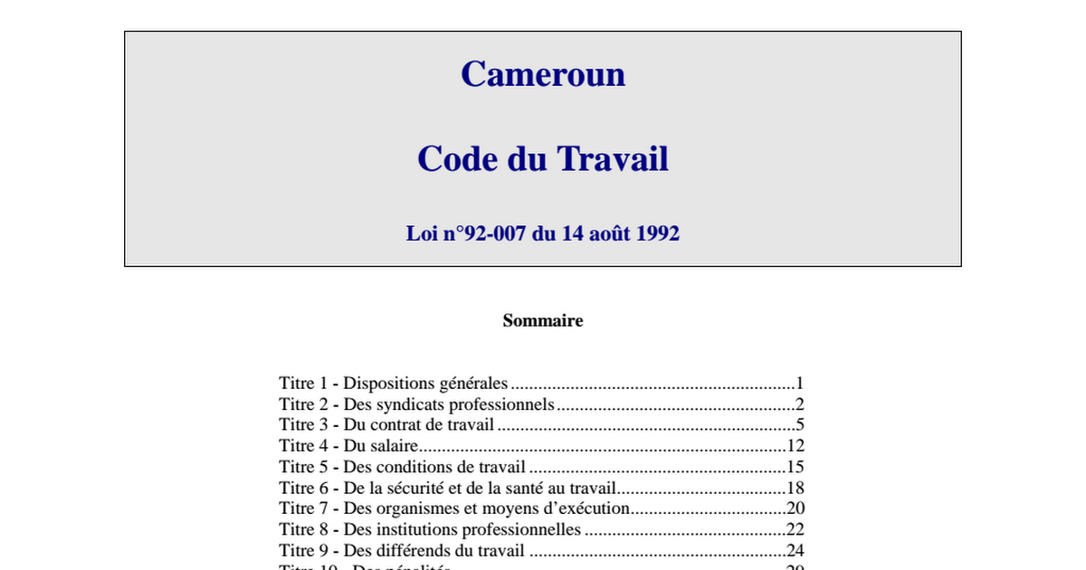Cameroun  Code du travail.pdf  Google Drive