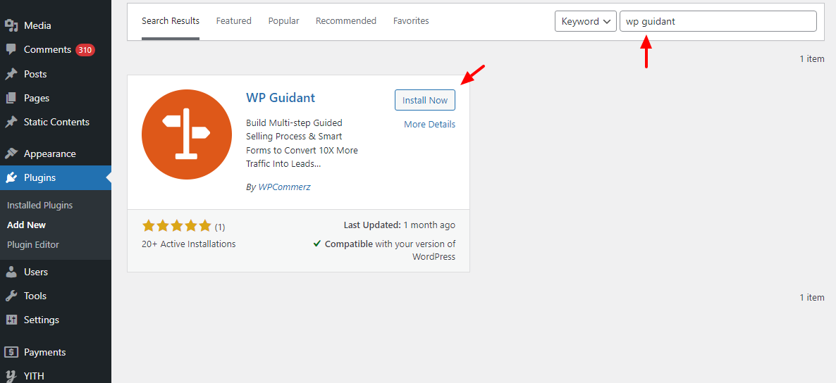 instalando a versão gratuita do wp guidant